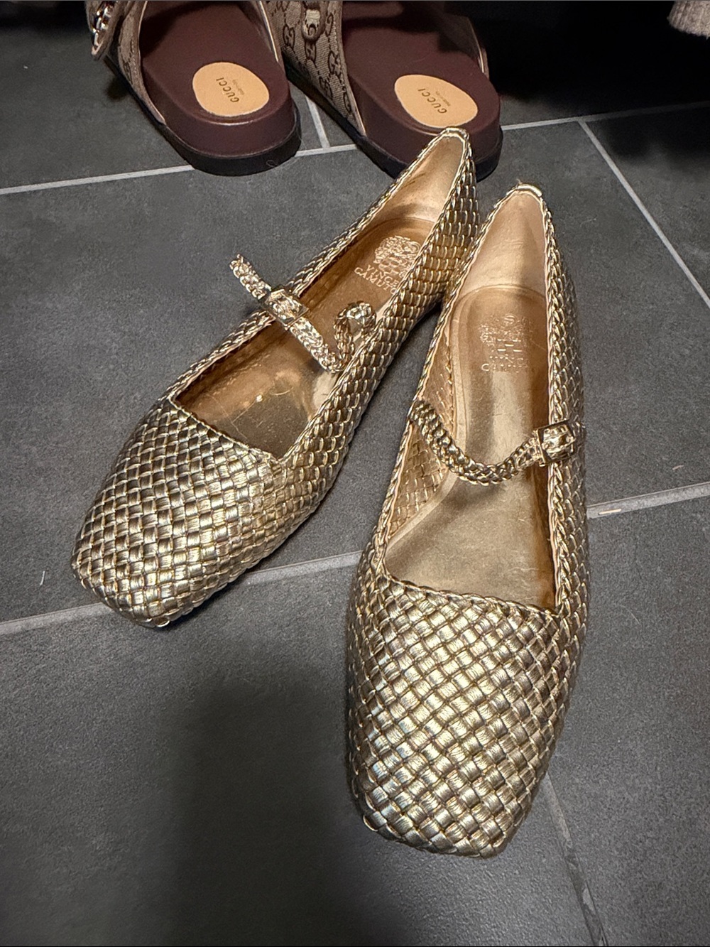 Vince Camuto Woven Metallic Gold Mary Janes
